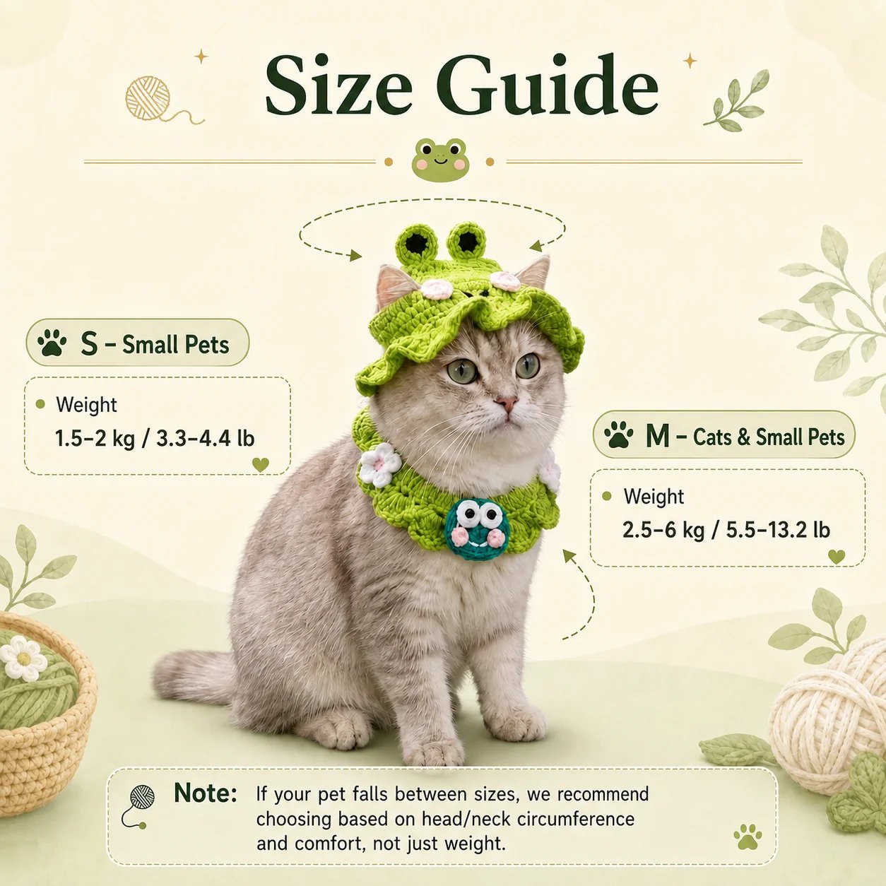 🐱 Handmade Knitted Pet Hat and Collar Set – Cute Fruit-Animal Designs