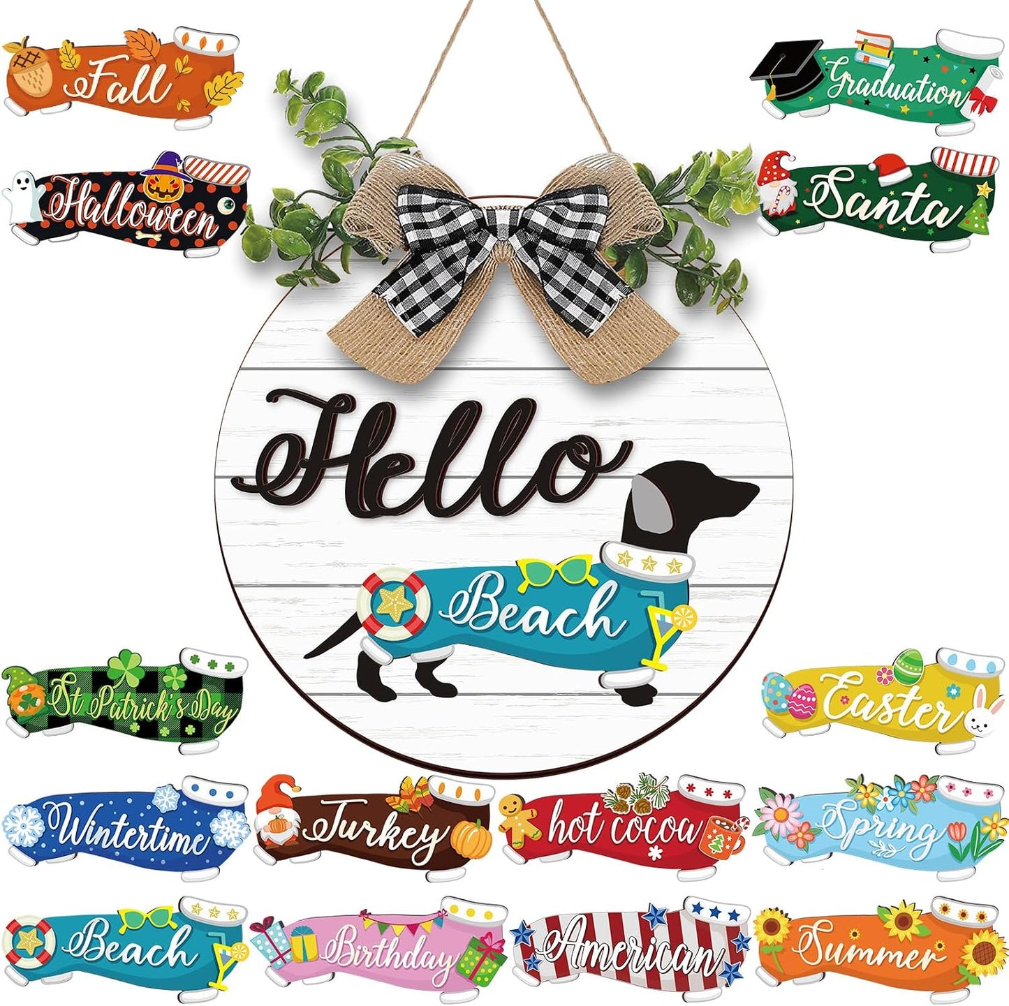🐕Dachshund Interchangeable Seasonal Welcome Sign