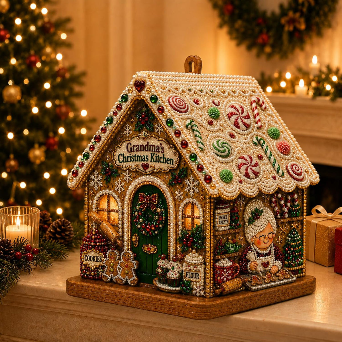 🎅3D Christmas House Pearl & Diamond Painting Kit – DIY Wooden Holiday Craft
