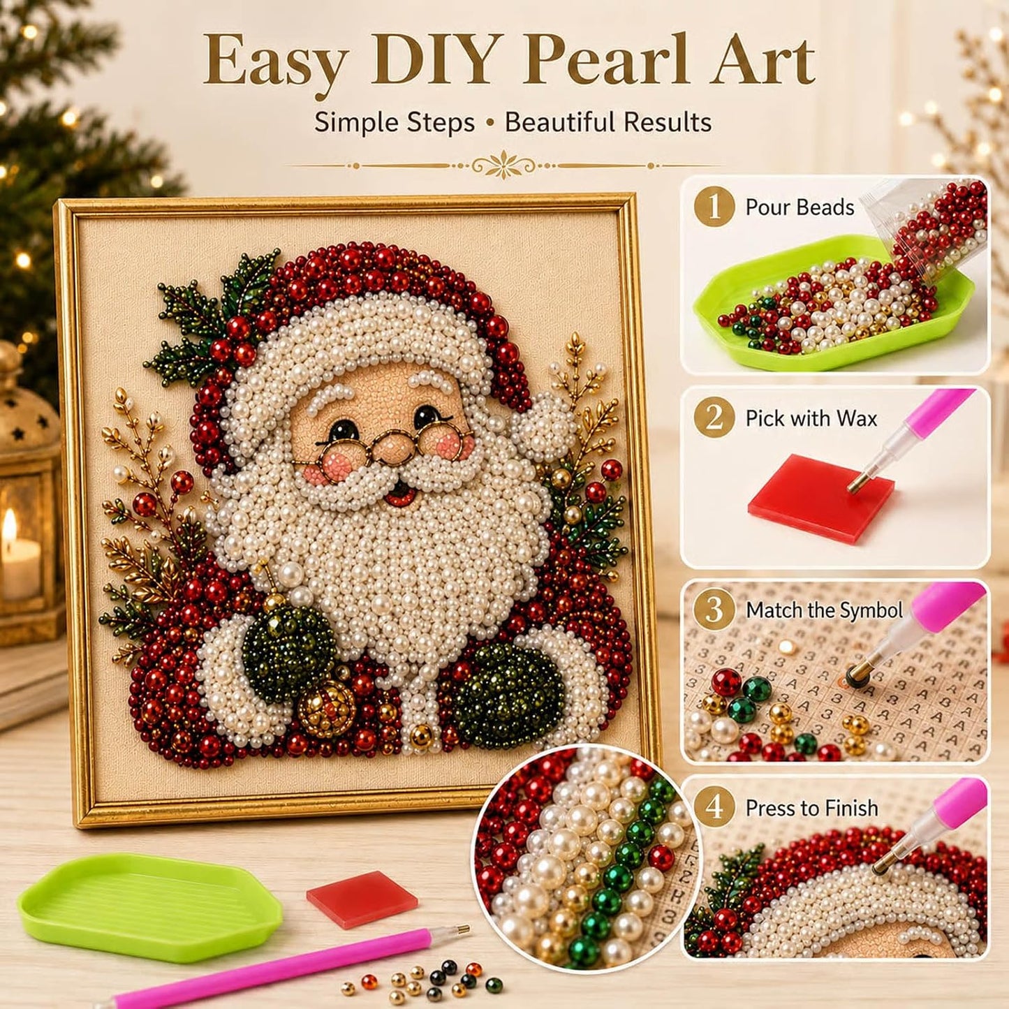 🧘Relaxing & Beginner-Friendly-💎DIY Christmas Pearl Diamond Painting Art Kit