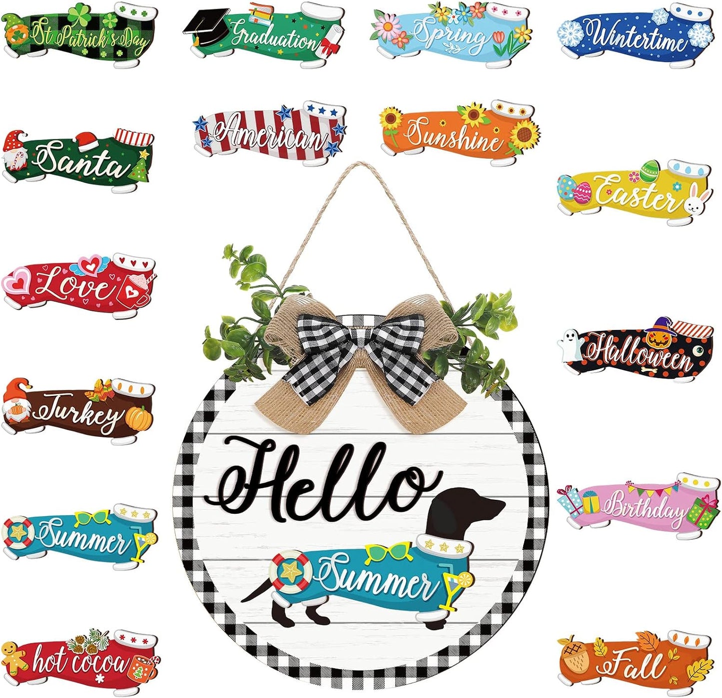 🐕Dachshund Interchangeable Seasonal Welcome Sign