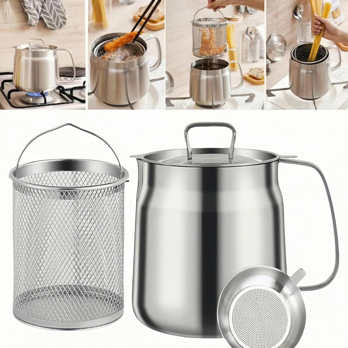 🍳 Multi-Functional 304 Stainless Steel Oil Filter Pot & Deep Fryer Set