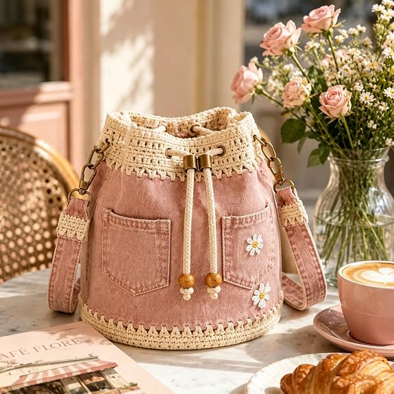 ✨👜Denim Crochet Bucket Bag