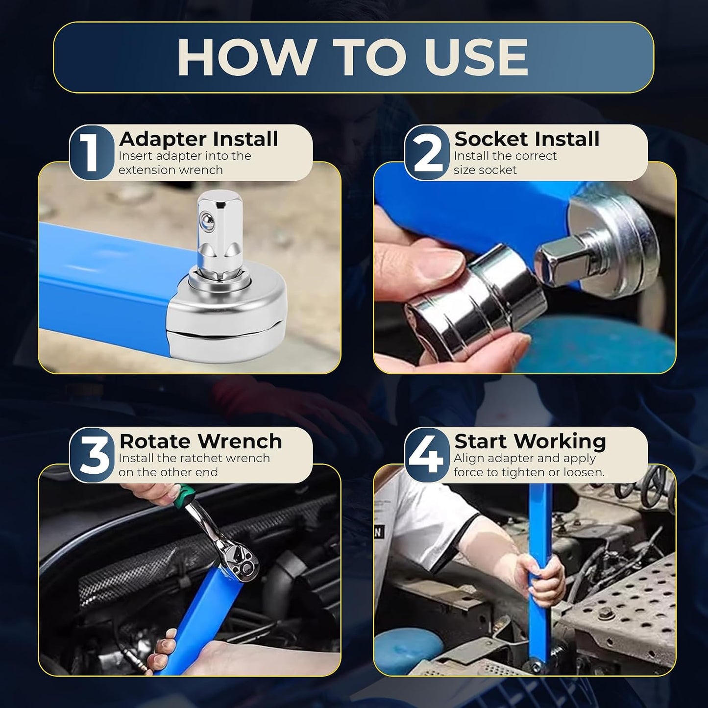 🔧Impact-Ready Offset Wrench Extender with Universal Drive Adapters for Tight Spaces
