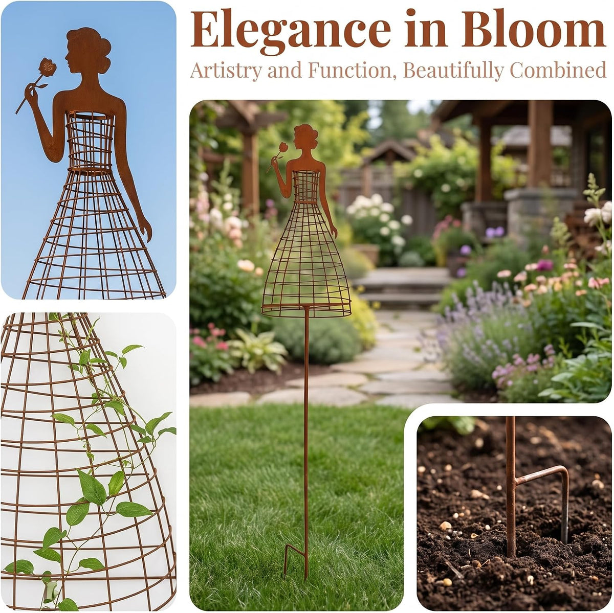 🌹💃Rust-Style Female Dress Plant Climbing Trellis -  Like a Garden Princess in Full Bloom