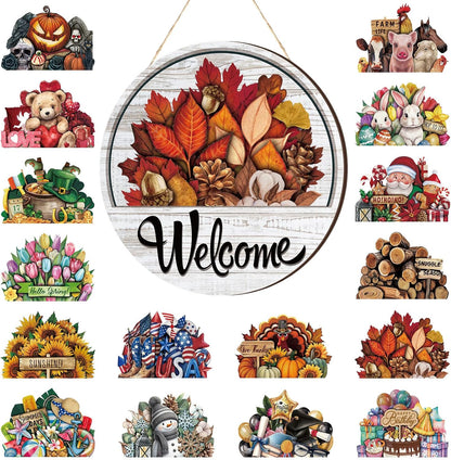 🧲 Interchangeable Magnetic Seasonal Welcome Door Sign|16-Piece Interchangeable Welcome Sign Set
