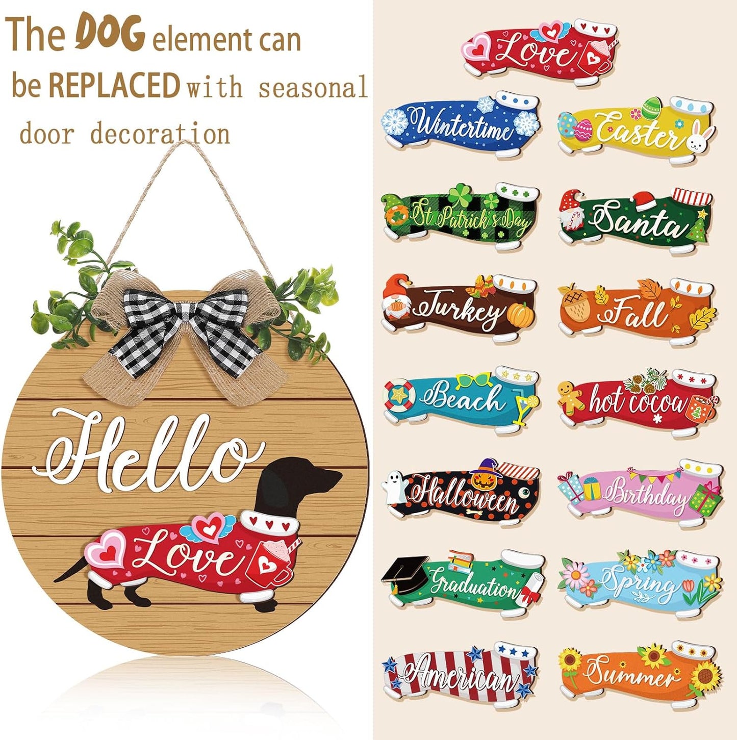 🐕Dachshund Interchangeable Seasonal Welcome Sign