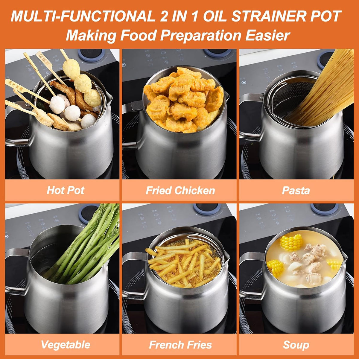 🍳 Multi-Functional 304 Stainless Steel Oil Filter Pot & Deep Fryer Set