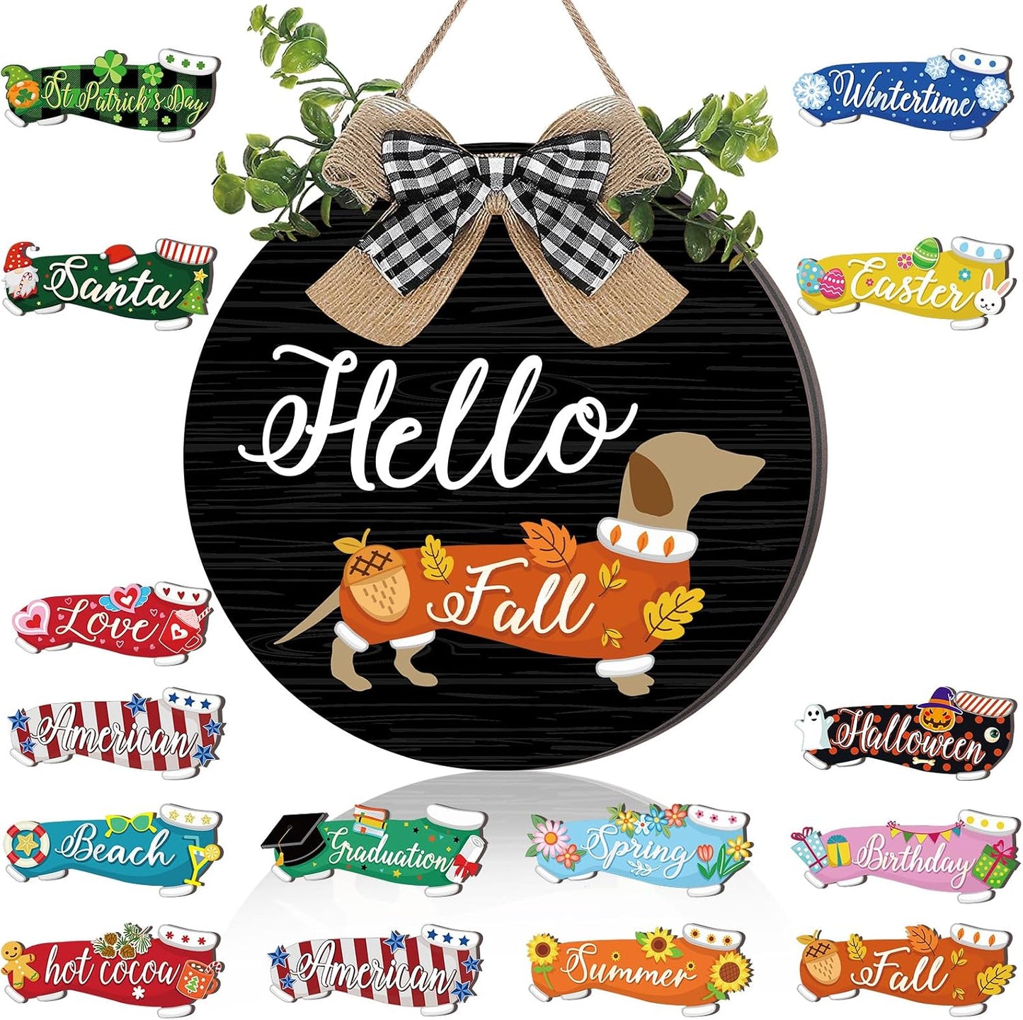 🐕Dachshund Interchangeable Seasonal Welcome Sign