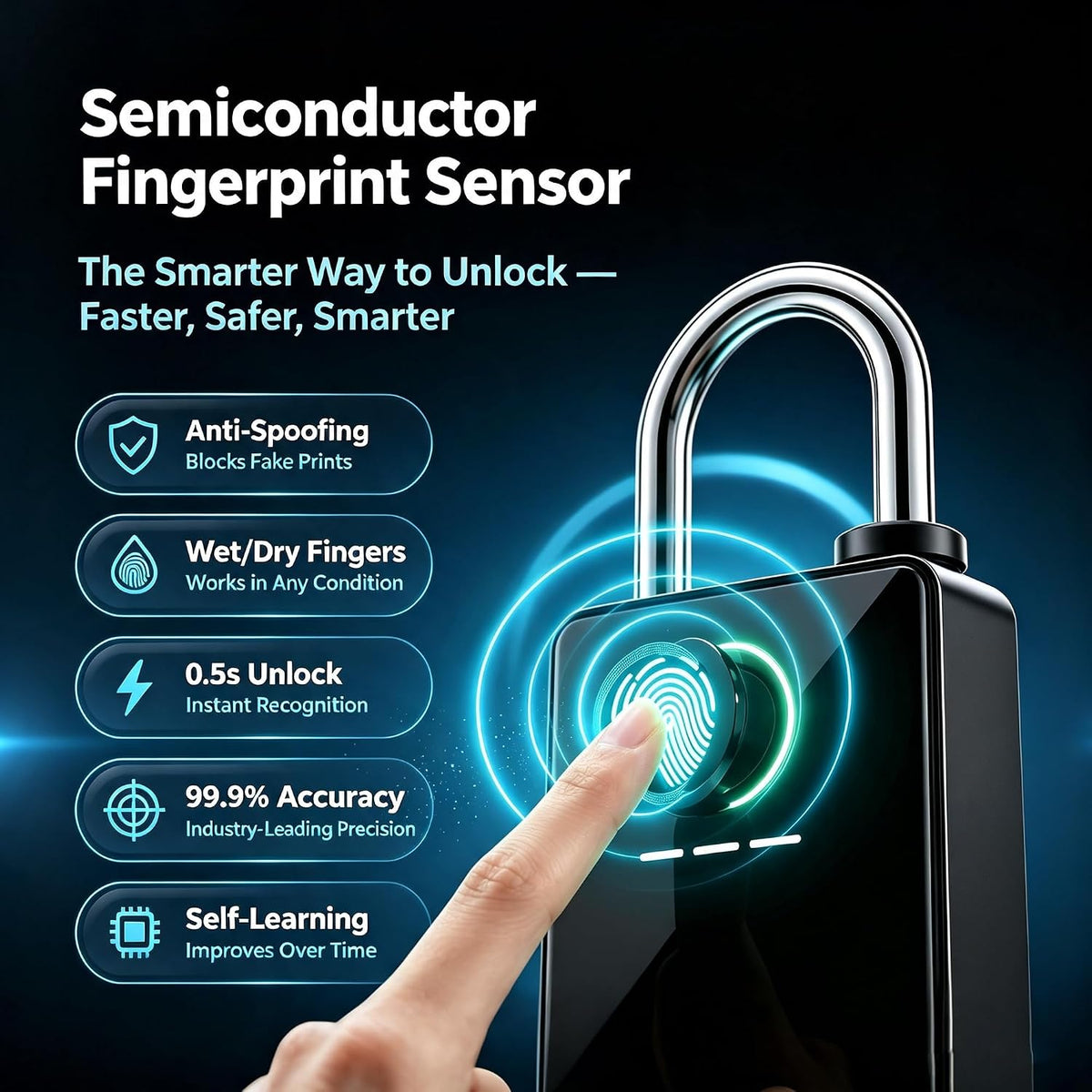 🔒 Smart Fingerprint Padlock with Touchscreen Keypad for Keyless Door and Locker Security
