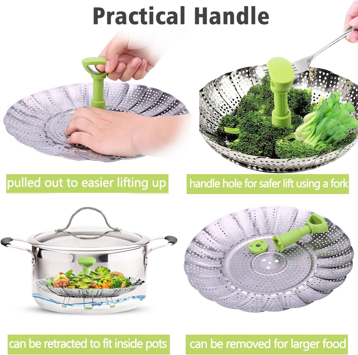 One Steamer Basket. Multiple Pot Sizes