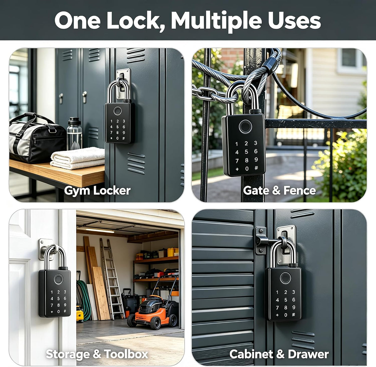 🔒 Smart Fingerprint Padlock with Touchscreen Keypad for Keyless Door and Locker Security