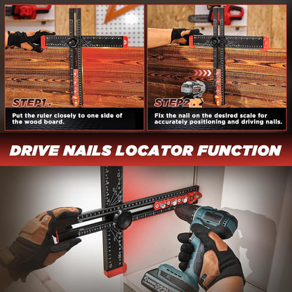 📏4‑in‑1 Drilling Positioning Ruler | All‑In‑One Woodworking Layout Tool