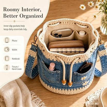✨👜Denim Crochet Bucket Bag