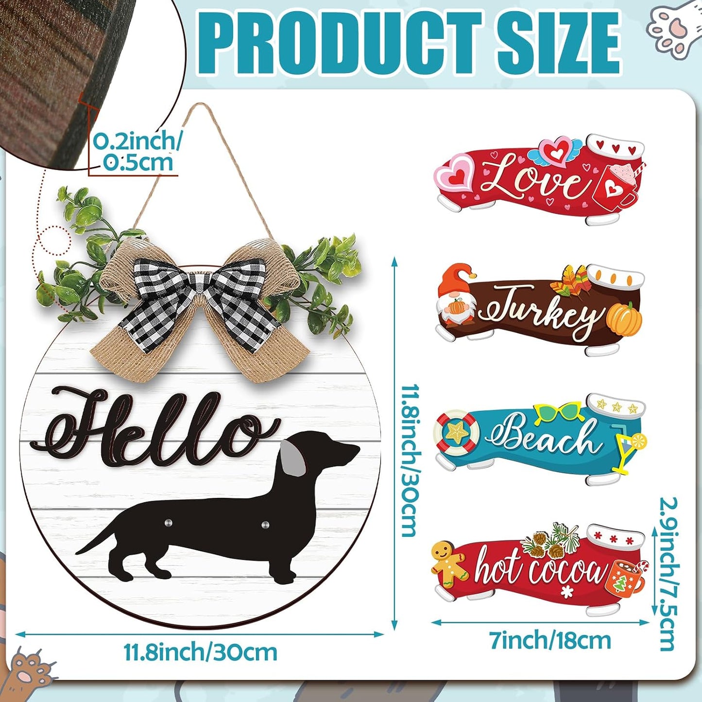 🐕Dachshund Interchangeable Seasonal Welcome Sign