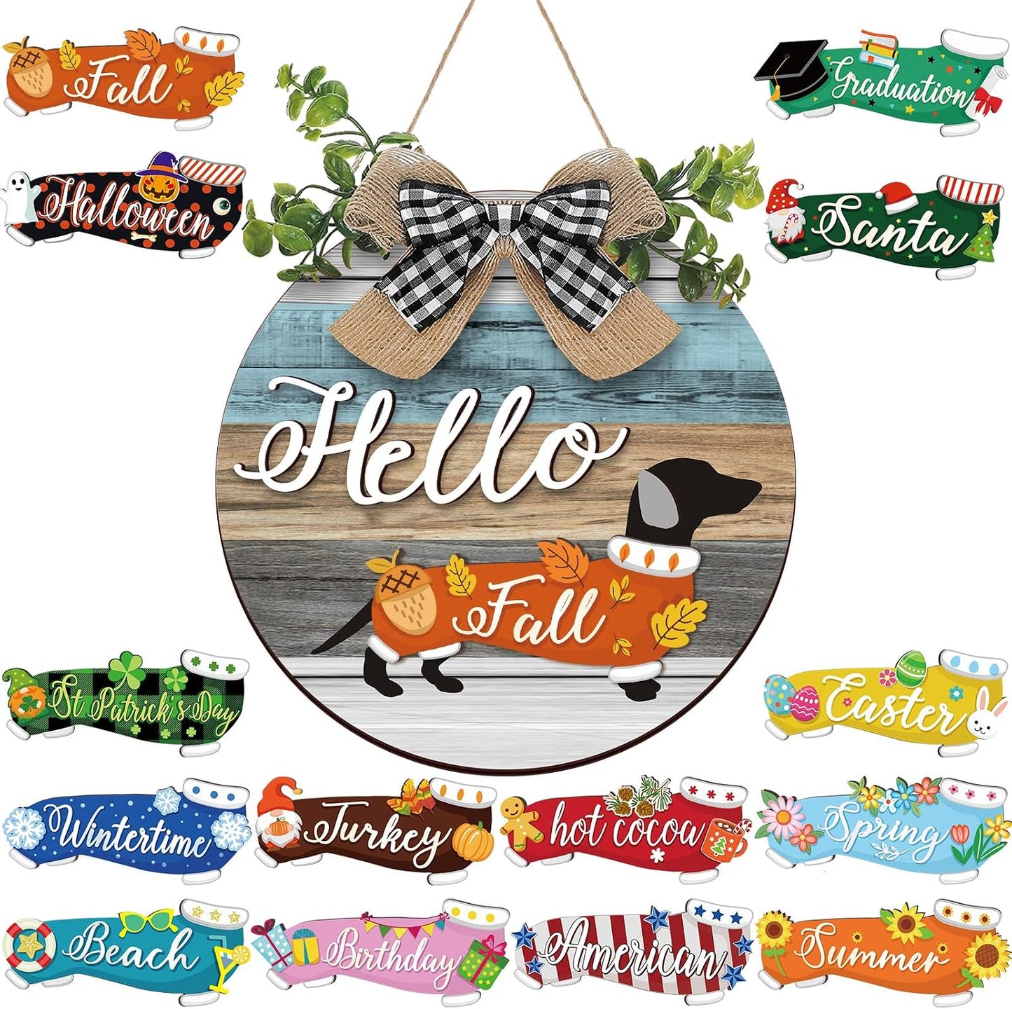 🐕Dachshund Interchangeable Seasonal Welcome Sign