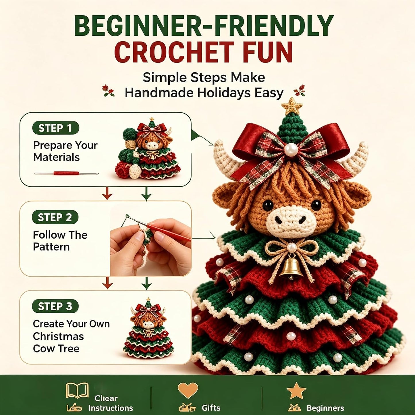 🎄Crochet Animal Christmas Tree DIY Kit – Stitch a Little Christmas Magic