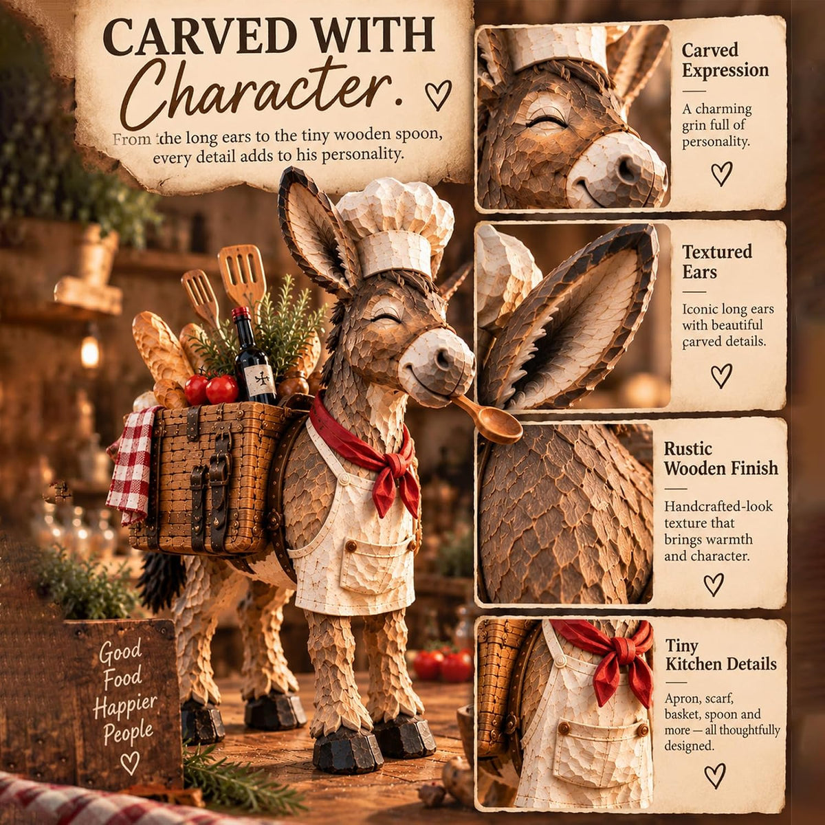 🥄The Stubborn Little Chef – Rustic Donkey Kitchen Figurine