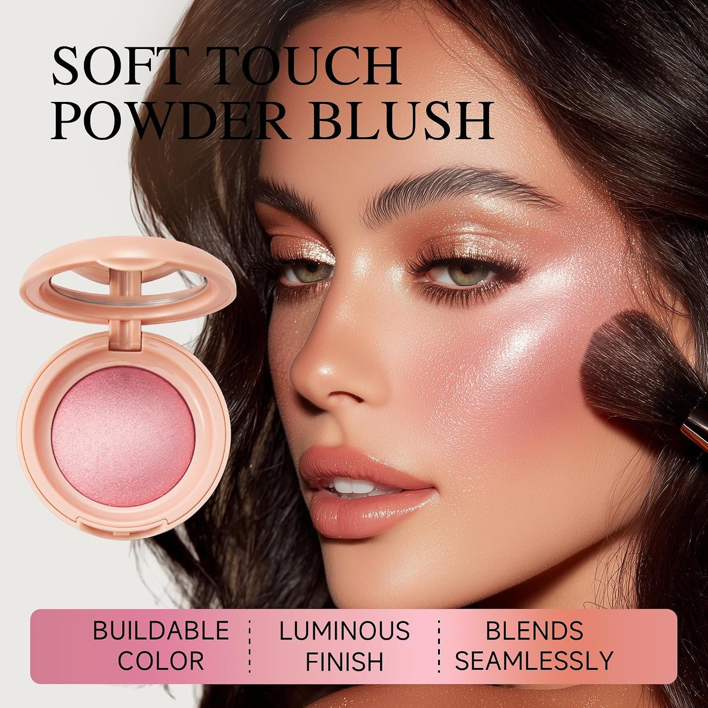 🍑 Silky Pearlescent Powder Blush | Hydrating Waterproof Luminous Cheek Blush Compact
