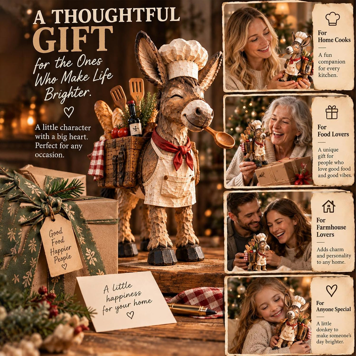 🥄The Stubborn Little Chef – Rustic Donkey Kitchen Figurine