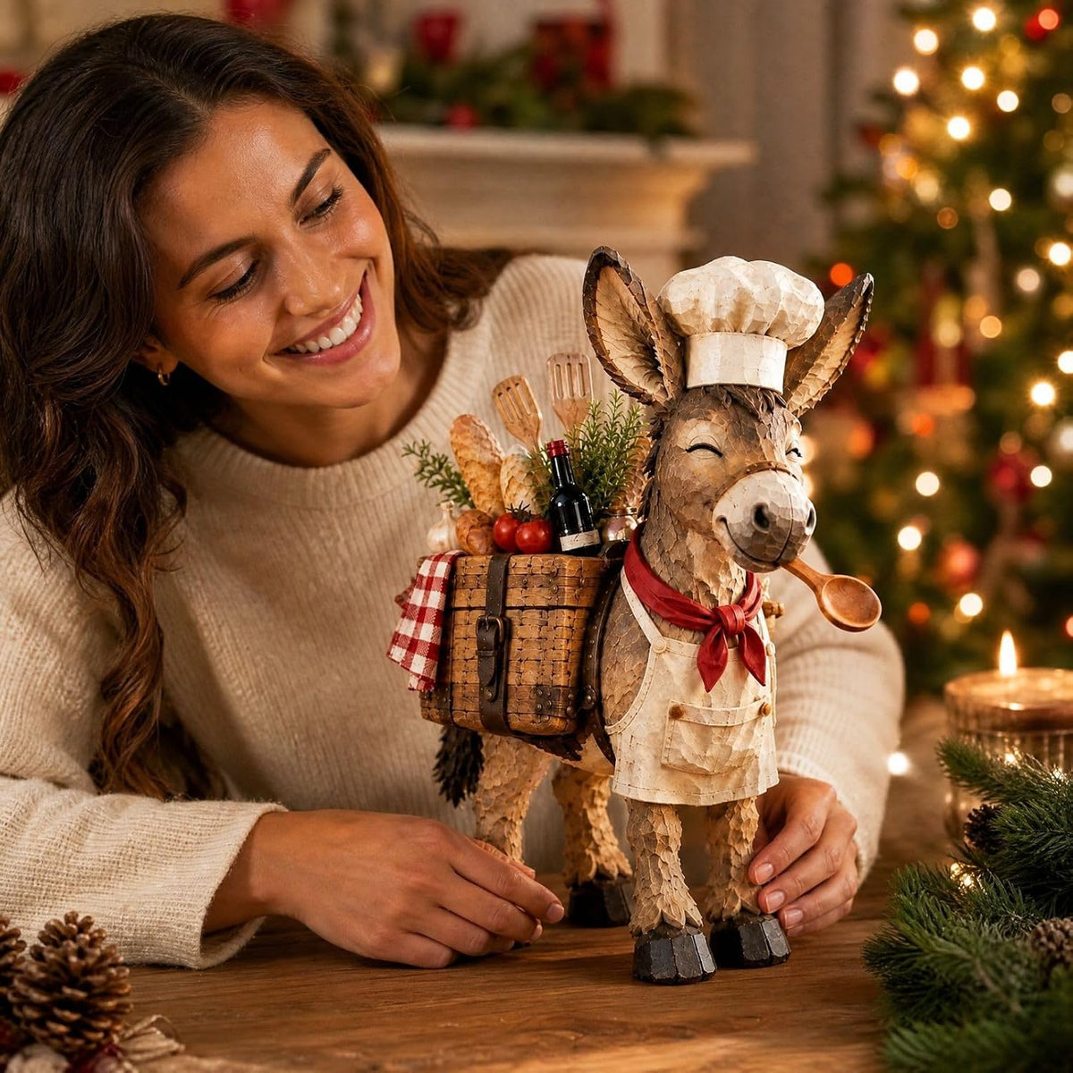 🥄The Stubborn Little Chef – Rustic Donkey Kitchen Figurine