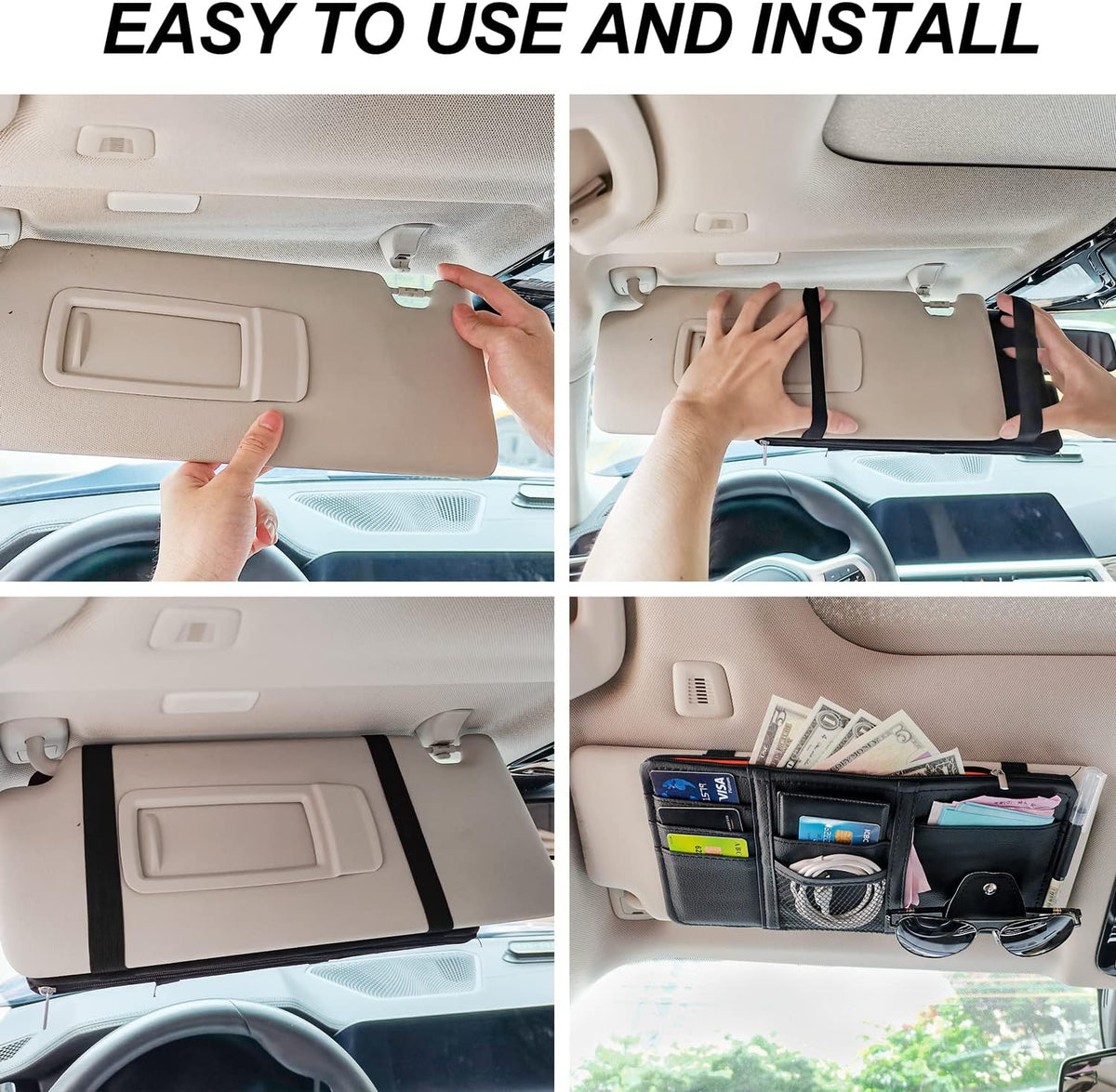🕶️🚗Car Sun Visor Organizer-Leather Zippered Pouch for Personal Items