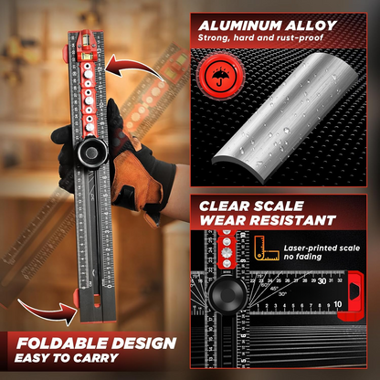 📏4‑in‑1 Drilling Positioning Ruler | All‑In‑One Woodworking Layout Tool