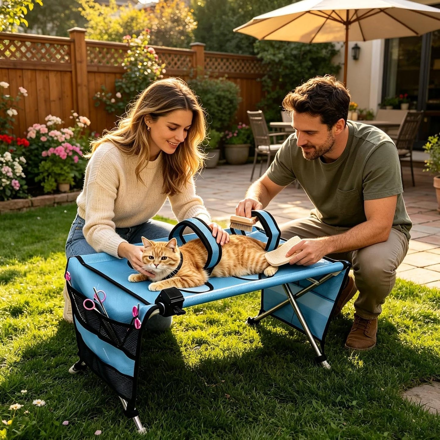 🐾 2-in-1 Foldable Pet Grooming Table – Suspension Hammock & Stable Bath Station