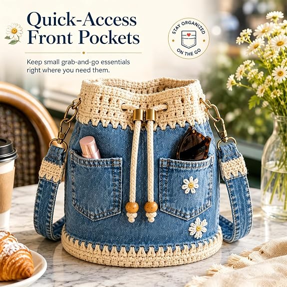 ✨👜Denim Crochet Bucket Bag