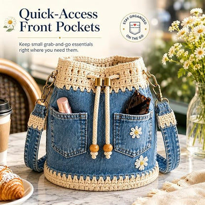 ✨👜Denim Crochet Bucket Bag