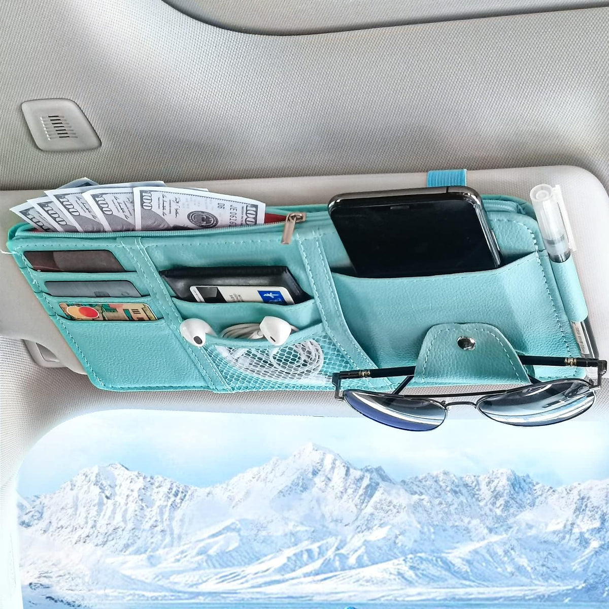🕶️🚗Car Sun Visor Organizer-Leather Zippered Pouch for Personal Items