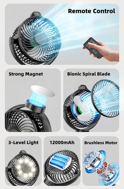 🧲 Multi-Function Magnetic Rechargeable Mini Fan with Night Light & Remote Control