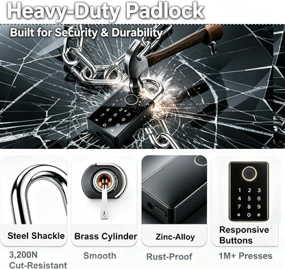 🔒 Smart Fingerprint Padlock with Touchscreen Keypad for Keyless Door and Locker Security