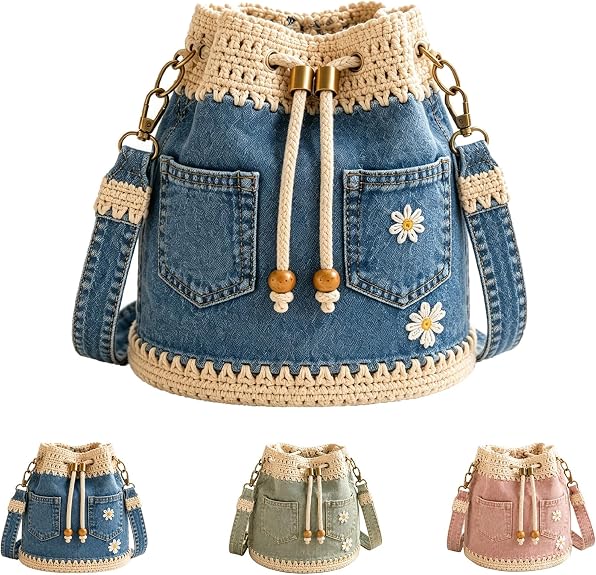 ✨👜Denim Crochet Bucket Bag