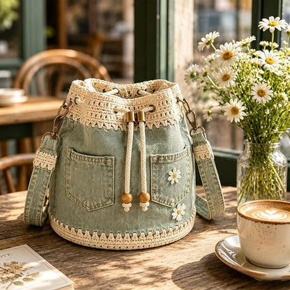 ✨👜Denim Crochet Bucket Bag