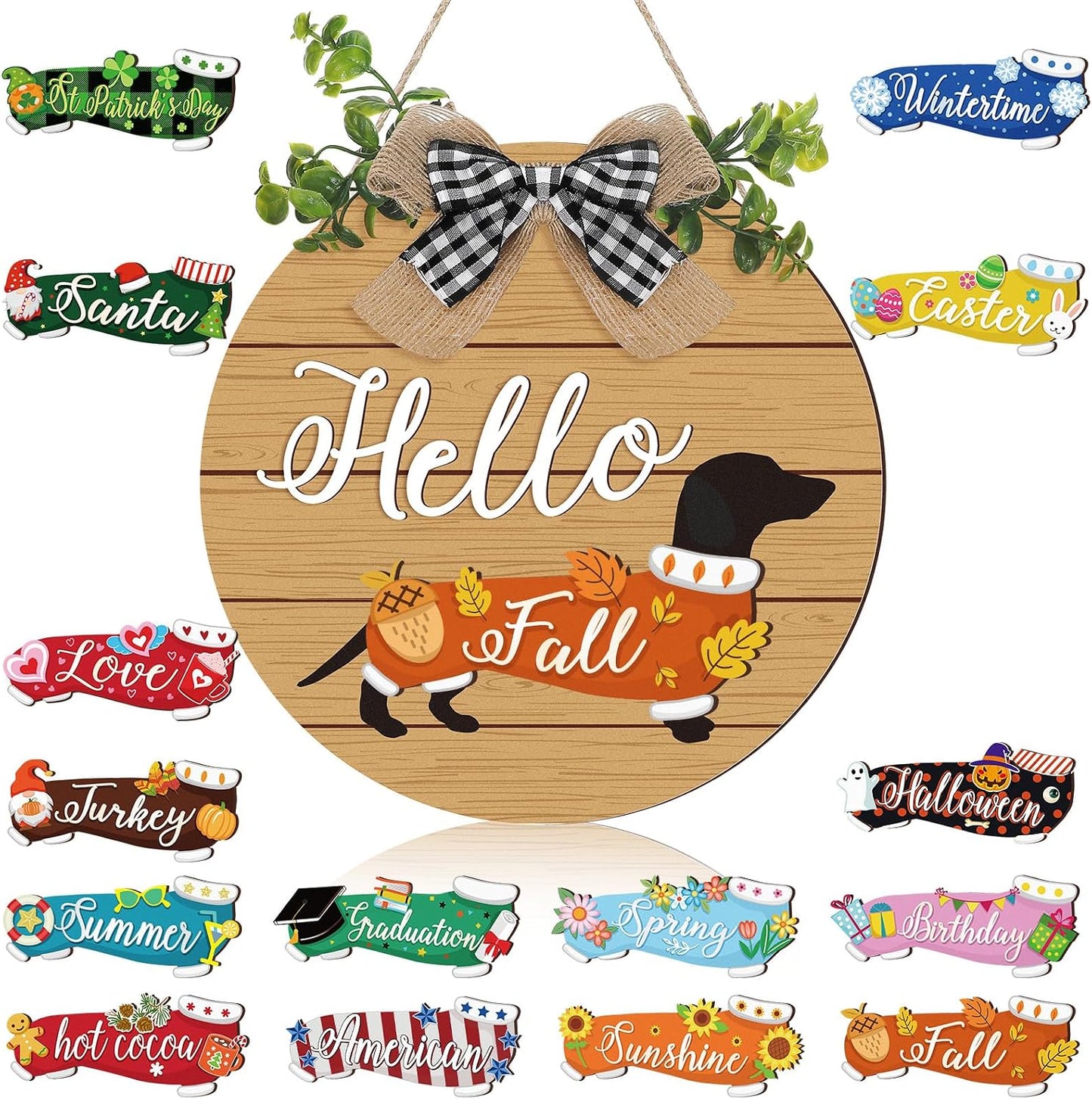 🐕Dachshund Interchangeable Seasonal Welcome Sign
