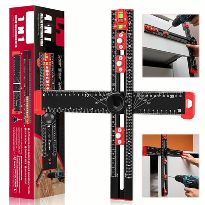 📏4‑in‑1 Drilling Positioning Ruler | All‑In‑One Woodworking Layout Tool