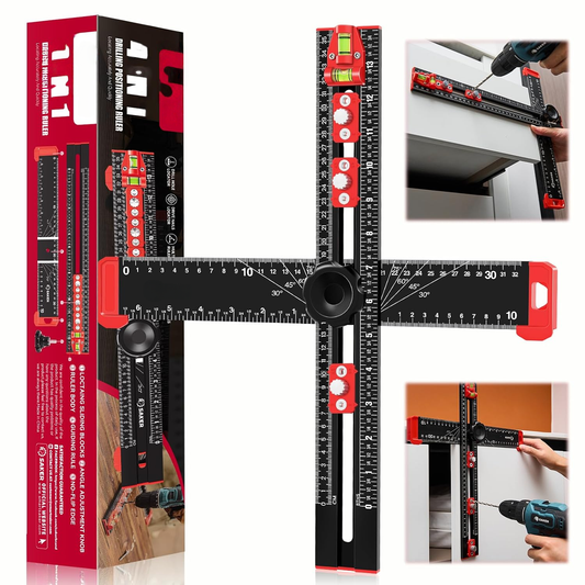 📏4‑in‑1 Drilling Positioning Ruler | All‑In‑One Woodworking Layout Tool