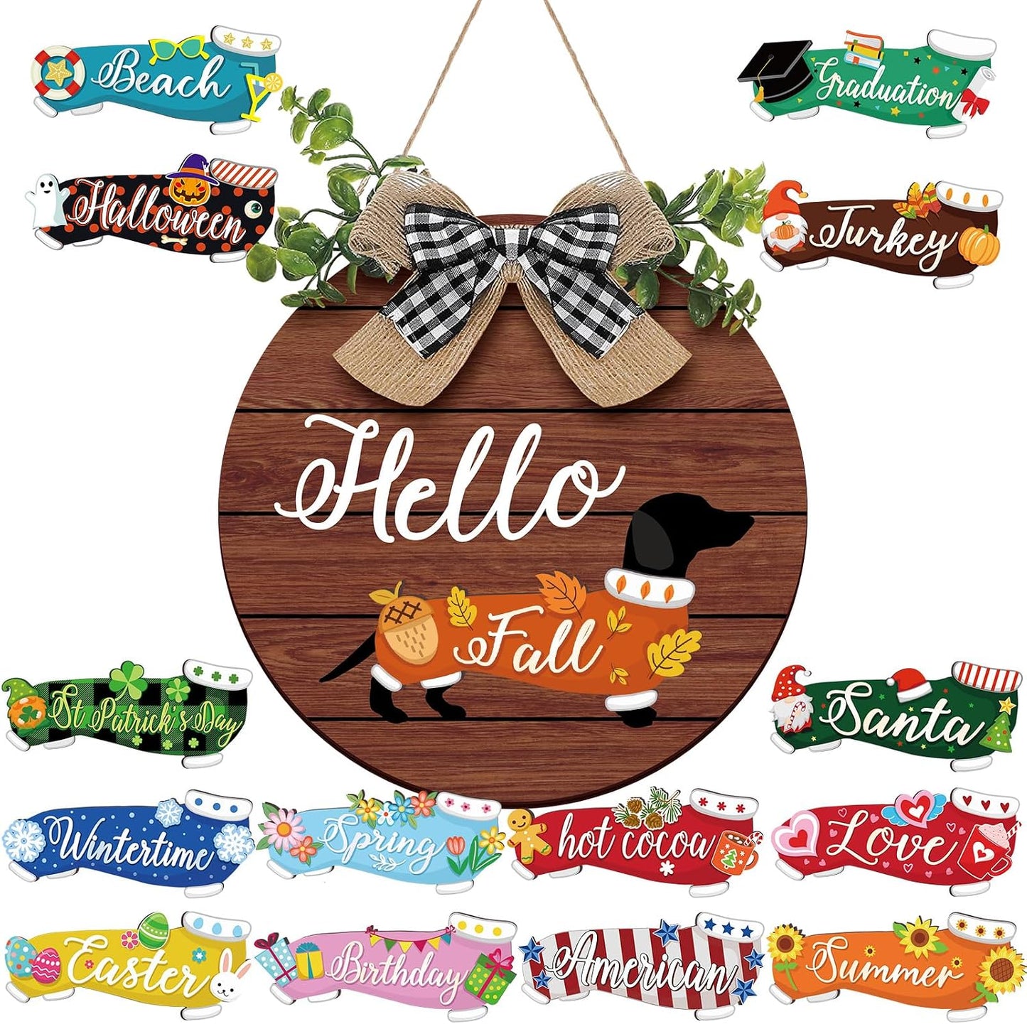 🐕Dachshund Interchangeable Seasonal Welcome Sign