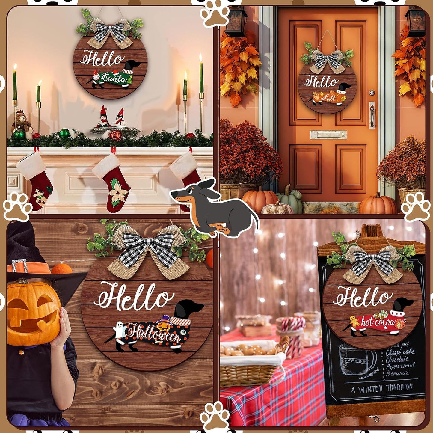 🐕Dachshund Interchangeable Seasonal Welcome Sign