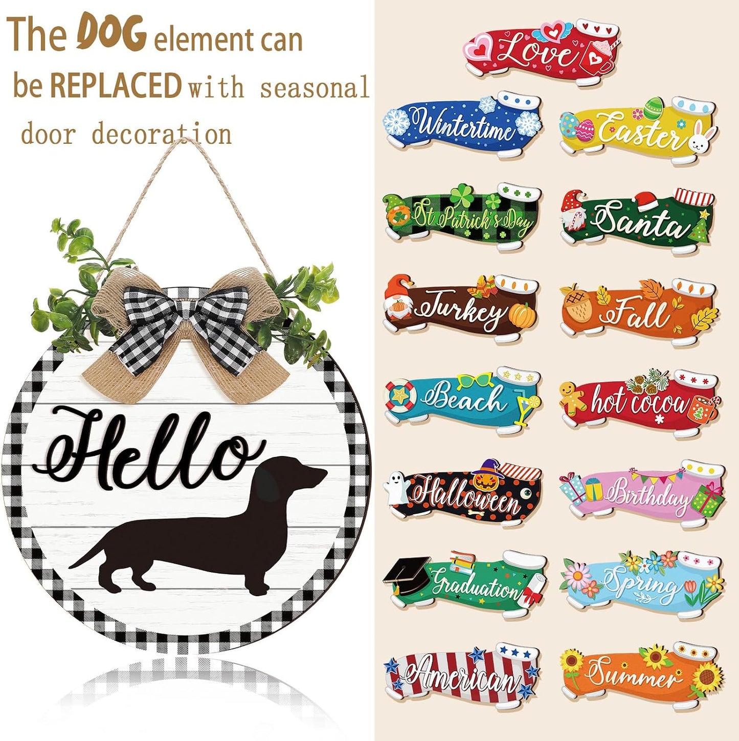 🐕Dachshund Interchangeable Seasonal Welcome Sign