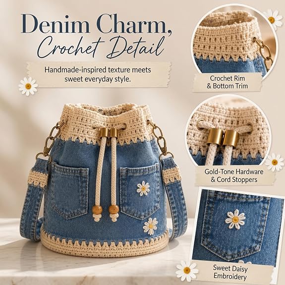 ✨👜Denim Crochet Bucket Bag