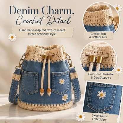 ✨👜Denim Crochet Bucket Bag