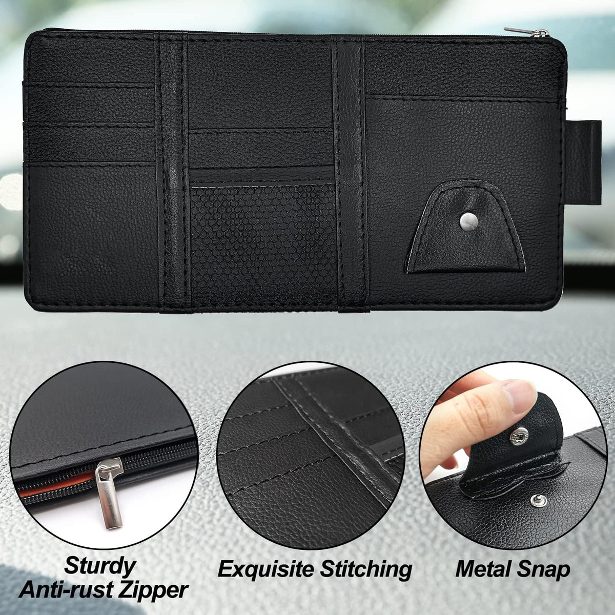 🕶️🚗Car Sun Visor Organizer-Leather Zippered Pouch for Personal Items