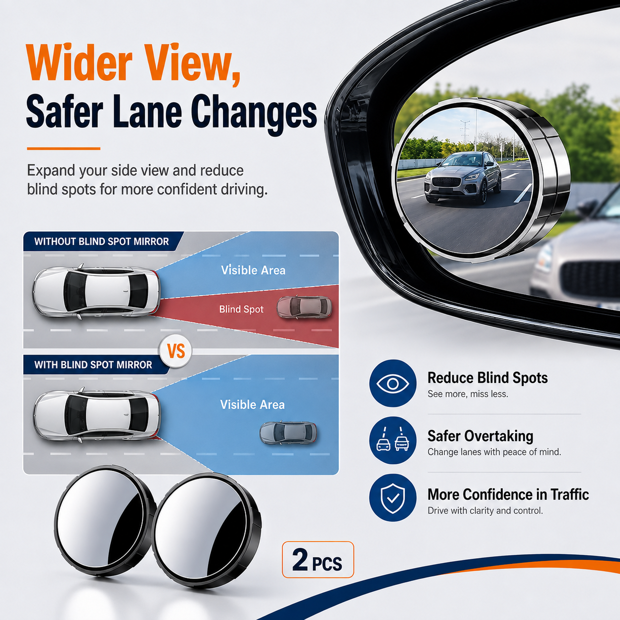 2-Pack Blind Spot Mirrors – 360° Adjustable Wide-Angle Rearview Safety Mirrors