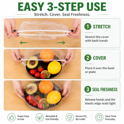 100PCS Disposable Stretch Food Covers for Bowls & Plates, Elastic Bowl Covers, Plastic Wrap Alternative for Leftovers, Fruits, Vegetables & Kitchen Food Storage
