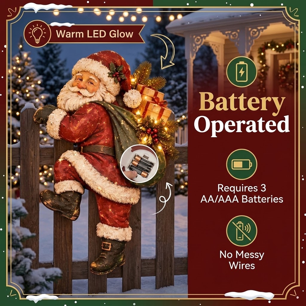 🎅💡Climbing Santa Fence Christmas Decor with Remote LED Lights