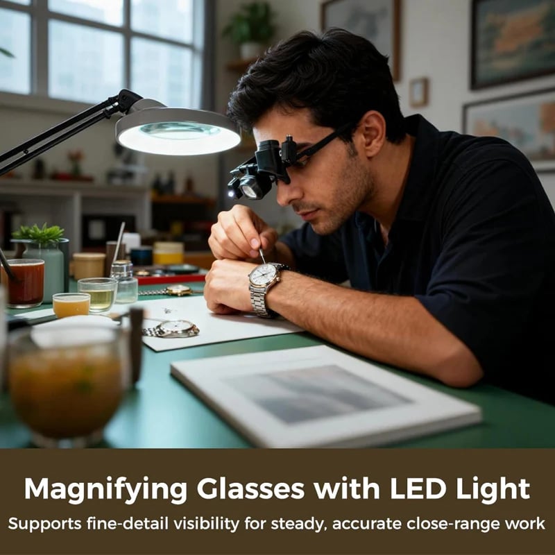 🔬LAST DAY SALE 52%OFF✨ Precision LED Magnifier Glasses – Interchangeable Lenses, Dual LED, Hands-Free 💡