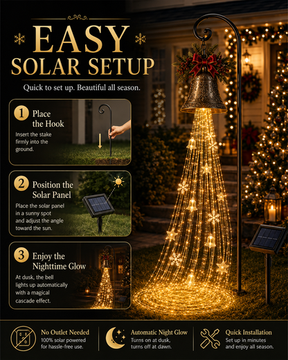 🎄✨ Christmas Bell Cascade Solar Yard Lights – Magical Holiday Glow!