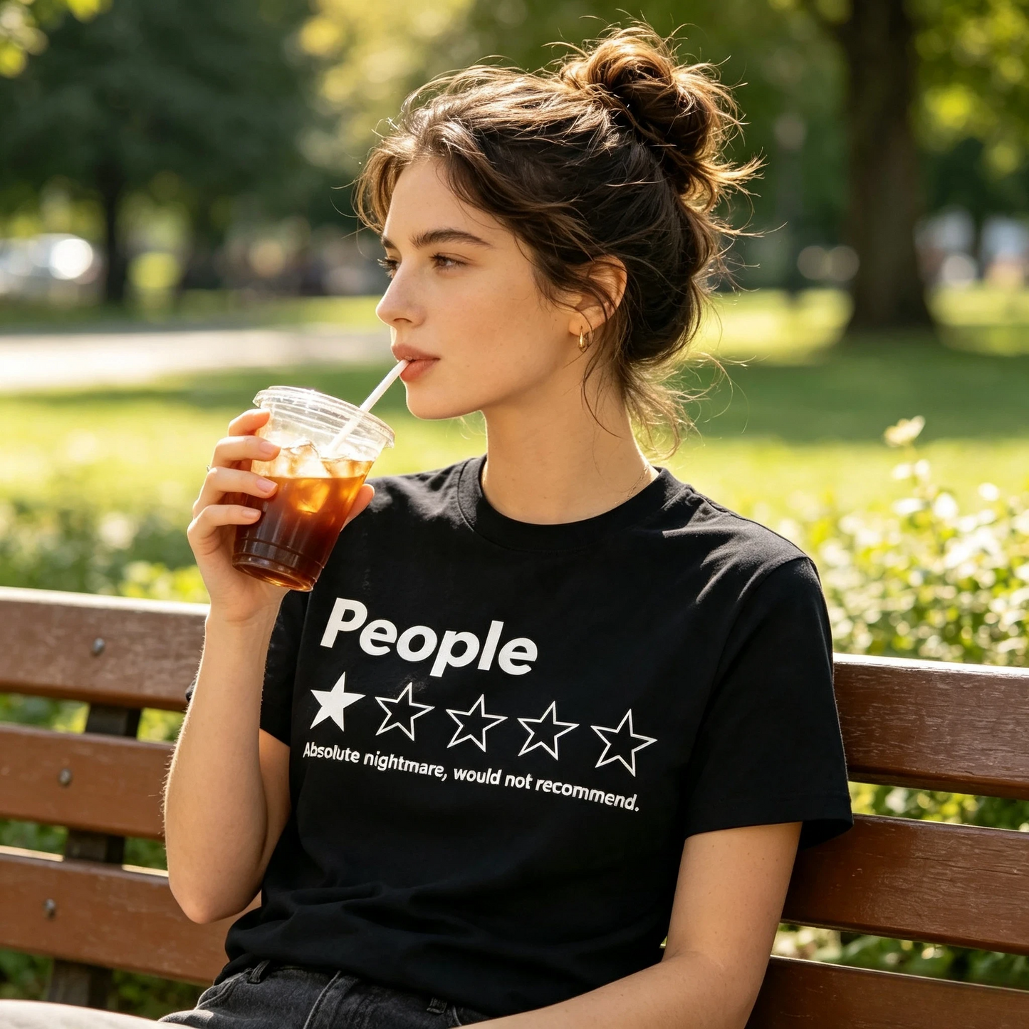 👻 "People" 1-Star Rating Black T-Shirt – Funny Sarcastic Graphic Tee for Men & Women, Soft 110 Mesh Fabric